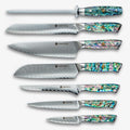 Chikashi Damascus stalen messenset met abalone handvat