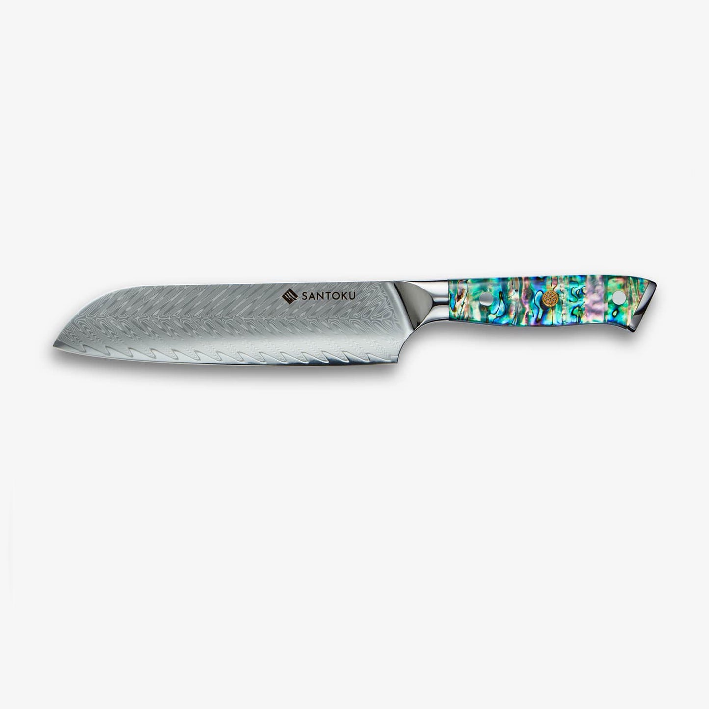 Chikashi (ちかし) Damascus stalen messen ingesteld met een abalone handvat