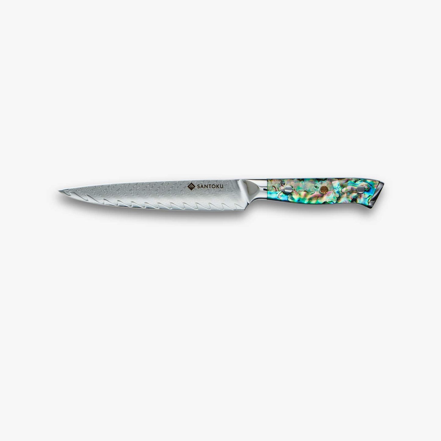 Chikashi (ちかし) Damascus stalen messen ingesteld met een abalone handvat