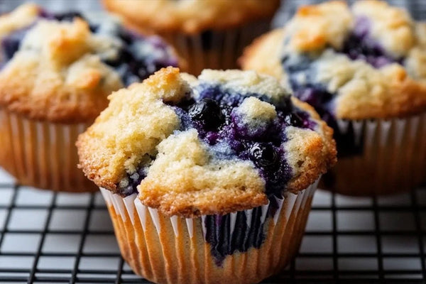 Klassieke bosbessenmuffins in bakkerij-stijl