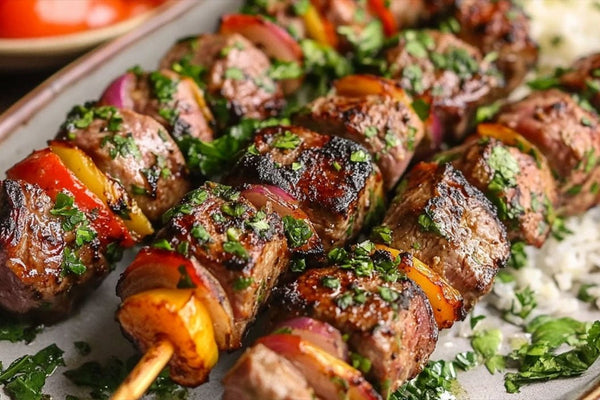 Sappige mediterrane-stijl gegrilde lamskebobs