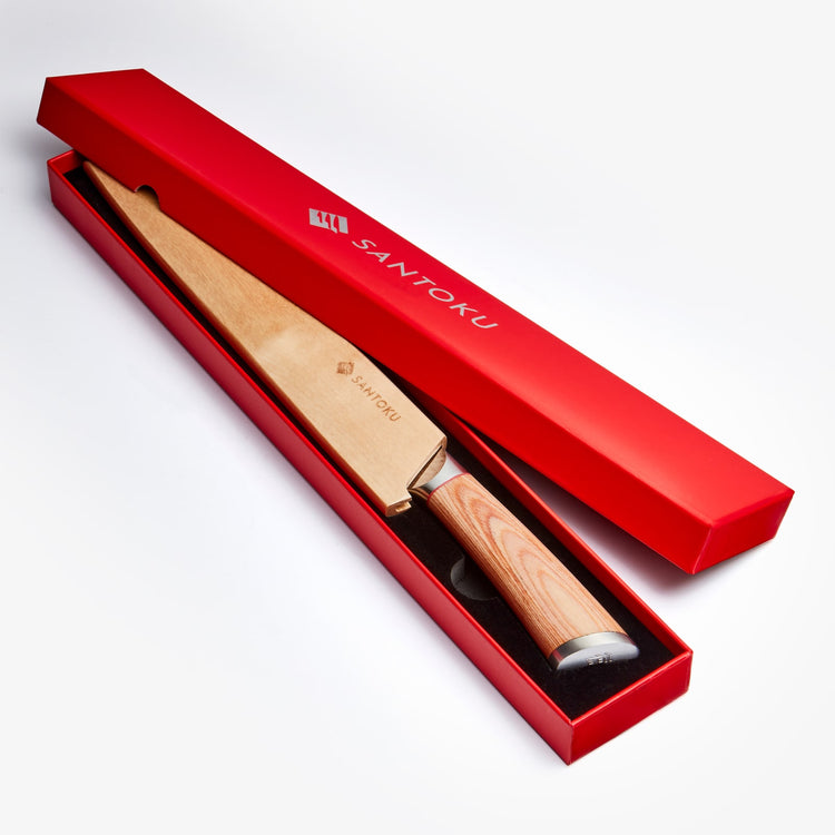 Haruta Couteau à pain japonais en acier de Damas VG10 de 10 pouces avec manche en bois et fourreau