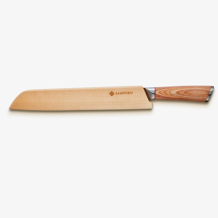 Haruta Couteau à pain japonais en acier de Damas VG10 de 10 pouces avec manche en bois et fourreau