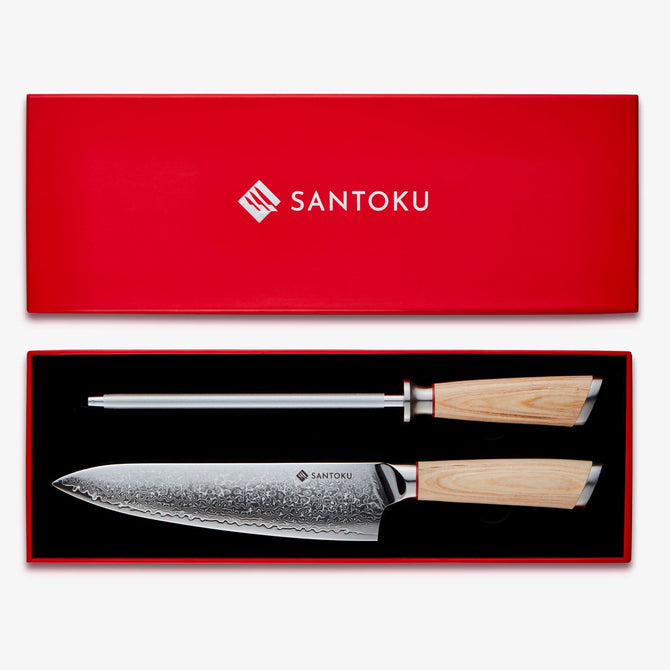 Haruta Box Set VG10 Japanse Damascus staal 8 inch chef -kokmes en 13 inch diamantslijpstaal