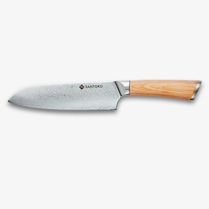 Haruta 7 inch VG10 Japanse Damascus Steel Santoku -mes met houten handvat & schede