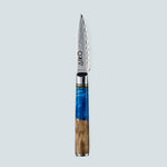 Couteau en acier Damas bleu Aiko avec manche en résine bleue colorée