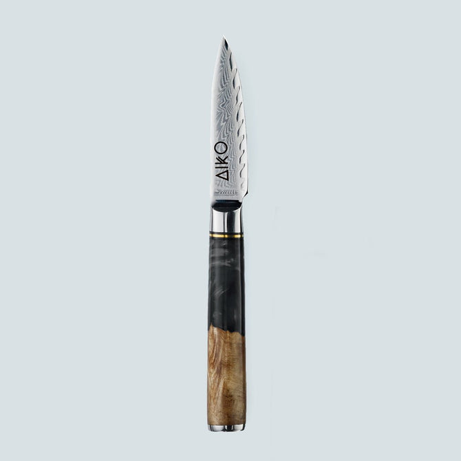 Aiko zwart Damascus stalen mes met gekleurd zwart harshandvat