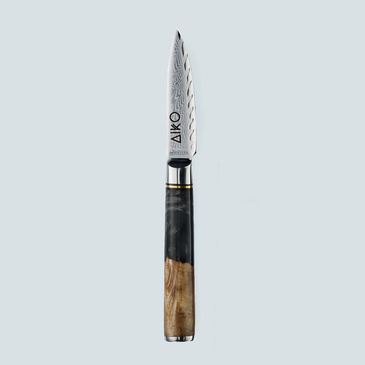Aiko zwart Damascus stalen mes met gekleurd zwart harshandvat