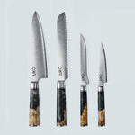Aiko zwart Damascus stalen mes met gekleurd zwart harshandvat