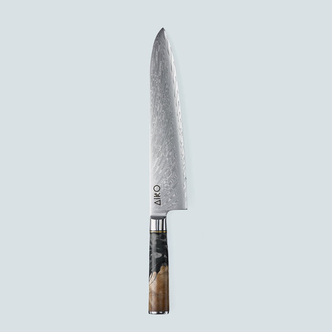 Aiko zwart Damascus stalen mes met gekleurd zwart harshandvat