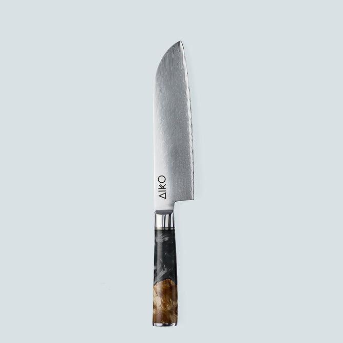 Aiko zwart Damascus stalen mes met gekleurd zwart harshandvat